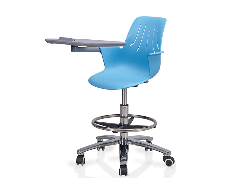Elegant office chairs metal frame plastic student chair with casters and writing board