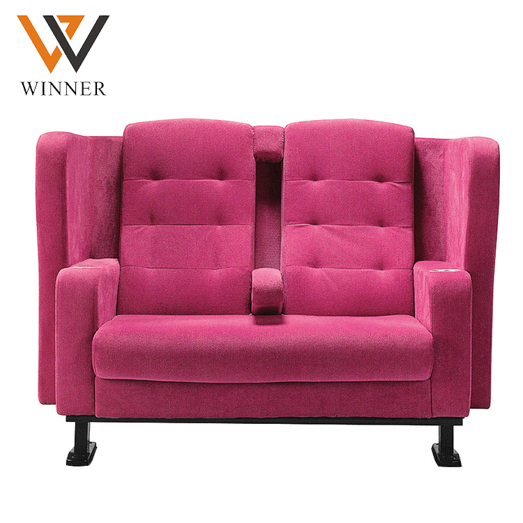 Rose red VIP Movie theater cinema seat sofa Double seater movable home movie chairs fabric theater chair