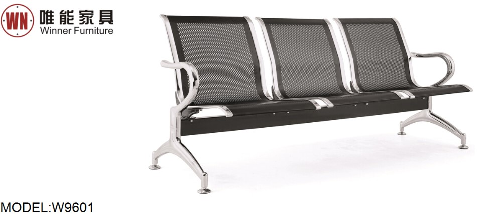 2 seats public waiting chair for airport seating, chrome steel airport chair W9601-2