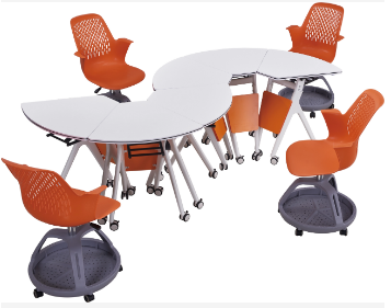 Foldable Student Desks Trapezoid Shape Folding Table Mobile Callaborative Tables WX03+P8