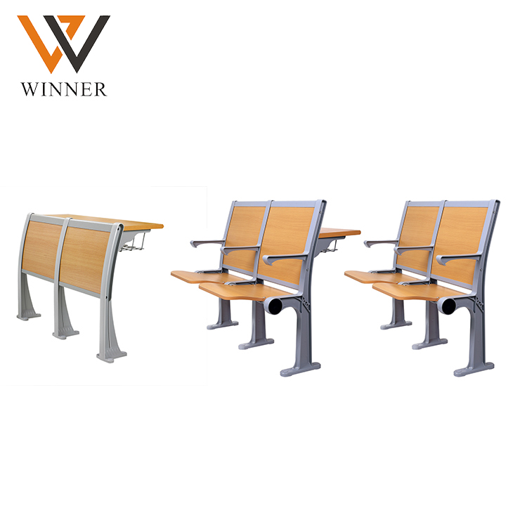 student furniture fold university ladder hall chairs wooden backrest 2-seater school college step chairs with armrest
