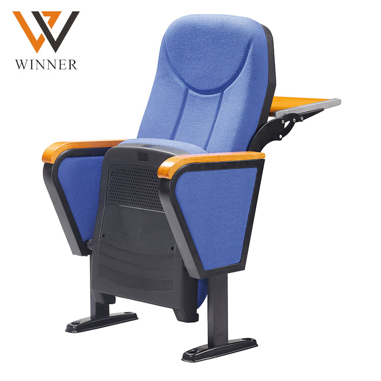 Meeting Hall Centre Training theatre seating folded home blue auditorium chairs with writing pad