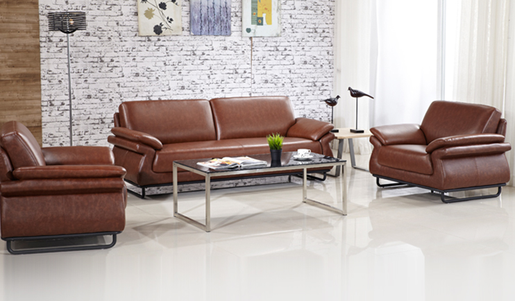 leather sectional sofa living room furniture PU stainless steel feet modern reception sofa